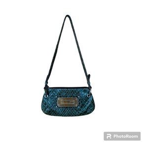 GUESS tribal mini purse. Snakeskin pattern, green with silver accents.